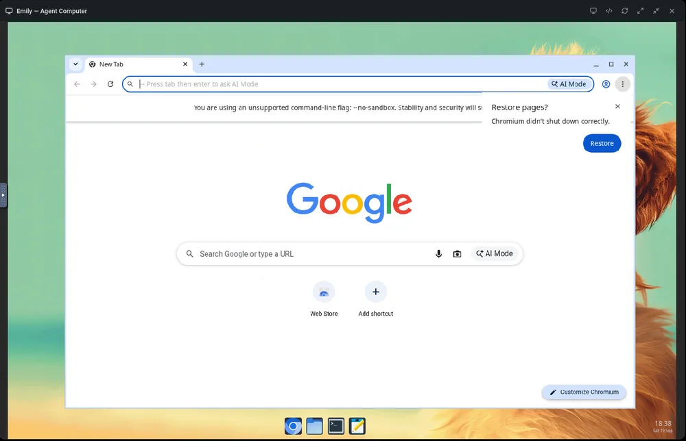 A bot's own computer, live inside the app