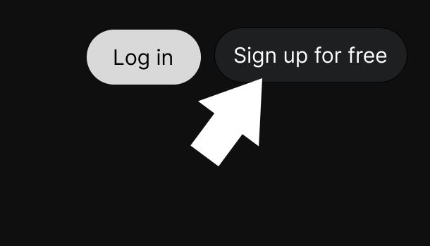 Illustration of the Log in and Sign up for free buttons, with an arrow pointing at Sign up for free